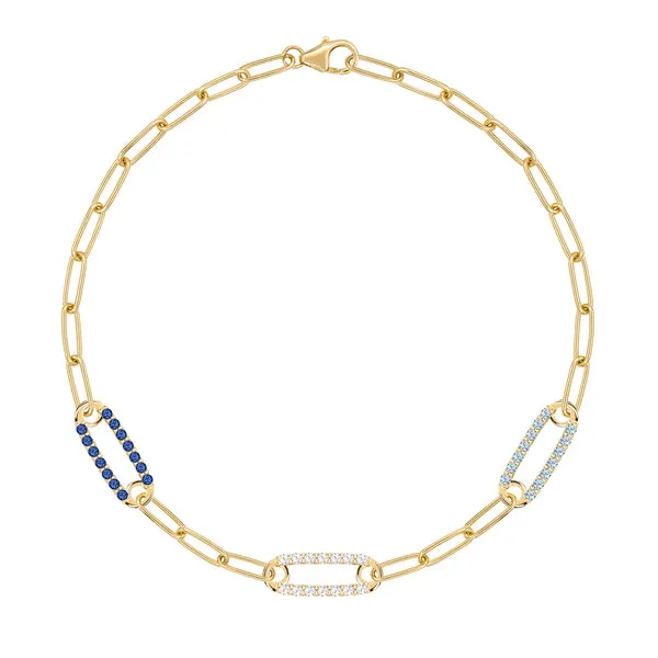 Personalized Adelaide 3 Pavé Birthstone Link Bracelet in 14k Gold sold by Haverhill