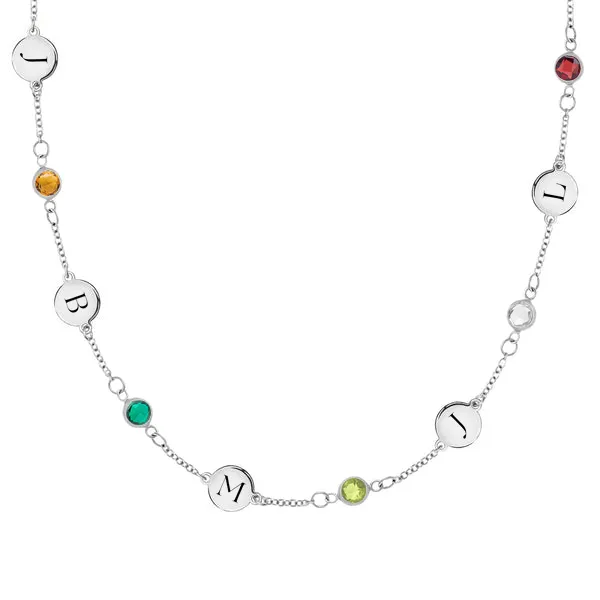 Personalized Classic 5 Letter & 5 Birthstone Necklace in 14k Gold (Single Spacing) sold by Haverhill