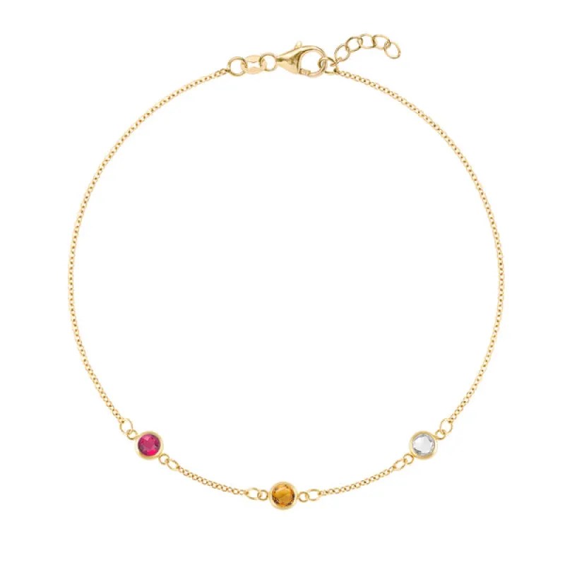 Personalized Classic 3 Birthstone Bracelet in 14k Gold sold by Haverhill