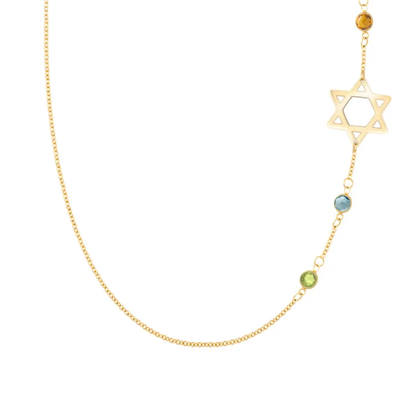 Personalized Classic Star of David & 3 Birthstone Necklace in 14k Gold sold by Haverhill