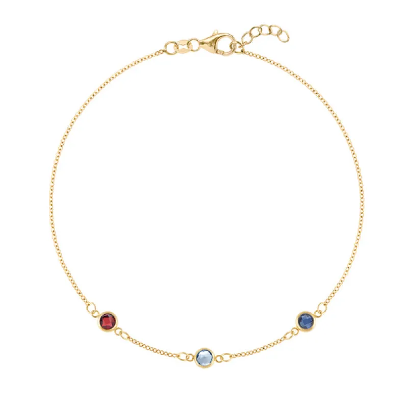 Personalized Classic 3 Birthstone Bracelet in 14k Gold sold by Haverhill