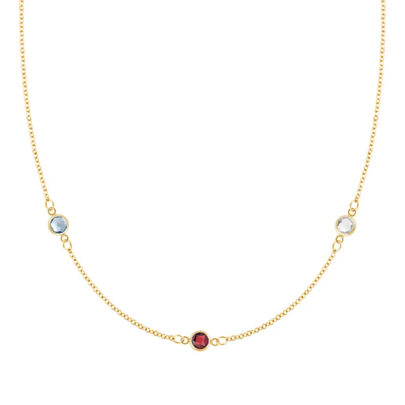 Personalized Classic 3 Birthstone Necklace in 14k Gold sold by Haverhill