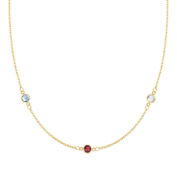 Personalized Classic 3 Birthstone Necklace in 14k Gold sold by Haverhill