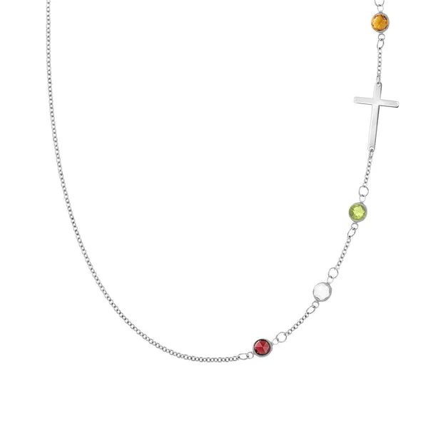 Personalized Classic Cross & 4 Birthstone Necklace in 14k Gold sold by Haverhill