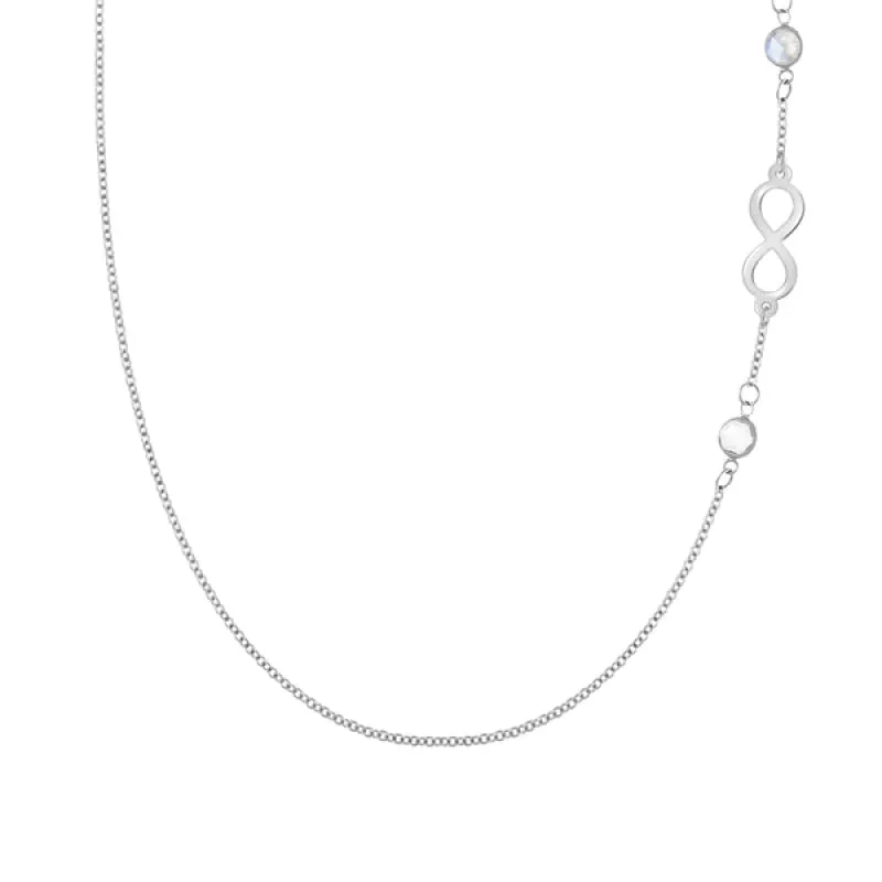 Personalized Classic Infinity & 2 Birthstone Necklace in 14k Gold sold by Haverhill