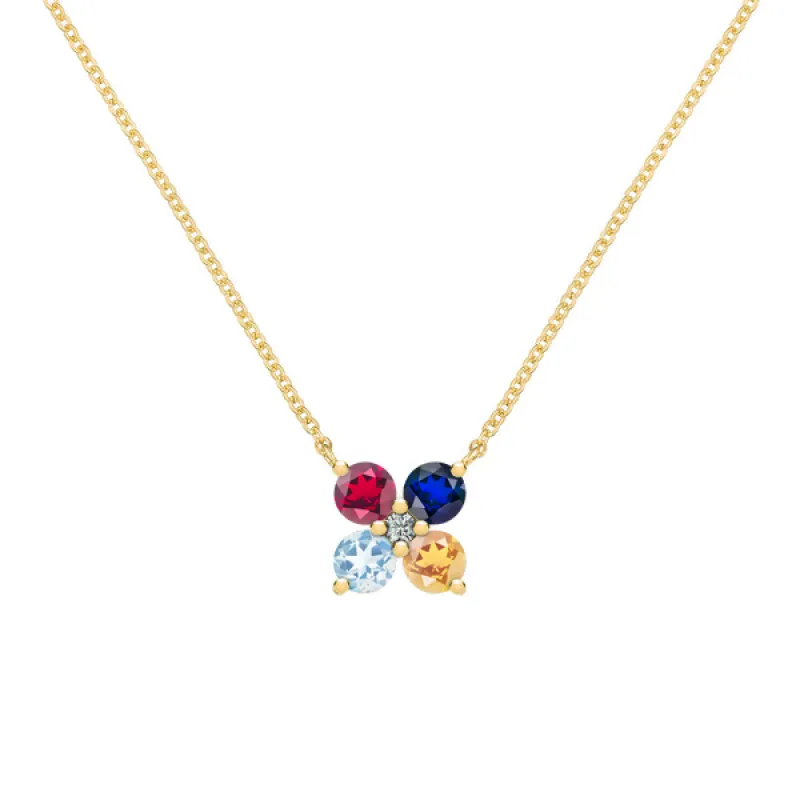 Personalized Greenwich 4 Birthstone & Diamond Necklace in 14k Gold sold by Haverhill