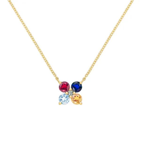 Personalized Greenwich 4 Birthstone & Diamond Necklace in 14k Gold sold by Haverhill