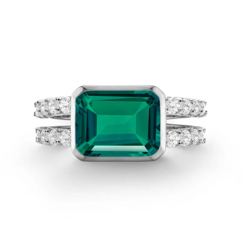 Personalized Warren Horizontal Birthstone Ring with Accent Stones in 14k Gold sold by Haverhill