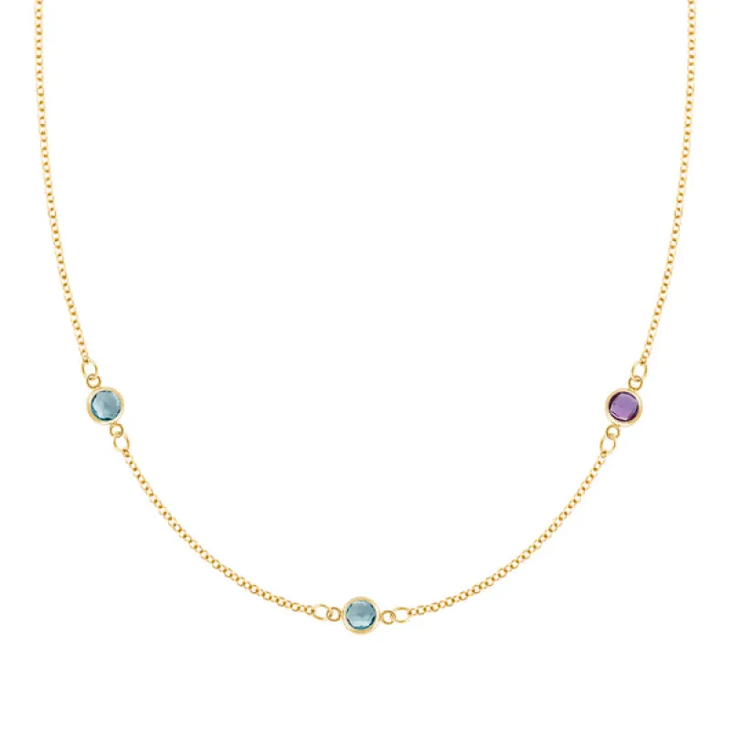 Personalized Classic 3 Birthstone Necklace in 14k Gold sold by Haverhill