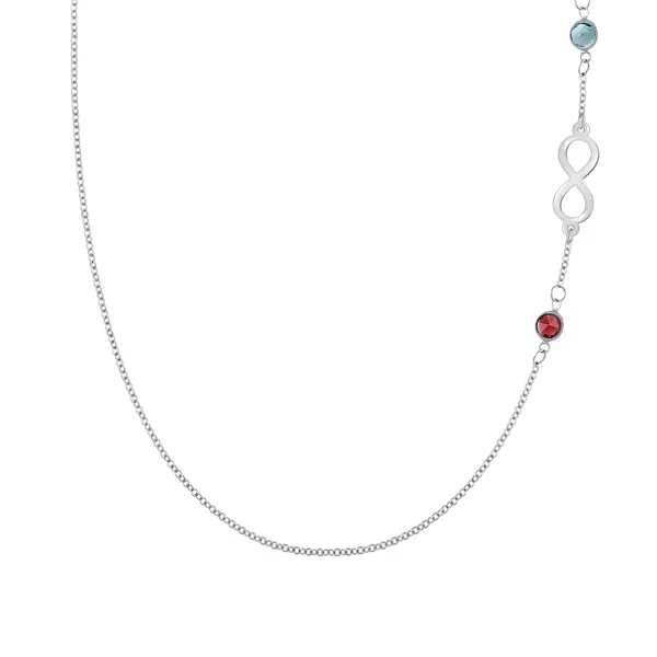 Personalized Classic Infinity & 2 Birthstone Necklace in 14k Gold sold by Haverhill
