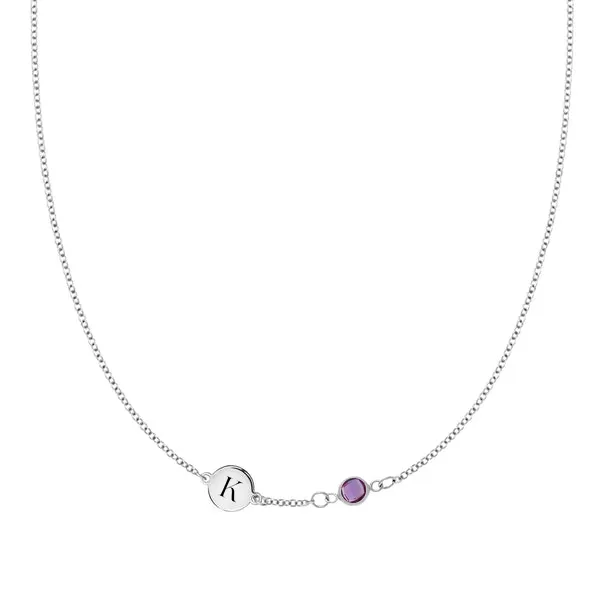 Personalized Classic 1 Letter & 1 Birthstone Necklace in 14k Gold (Single Spacing) sold by Haverhill