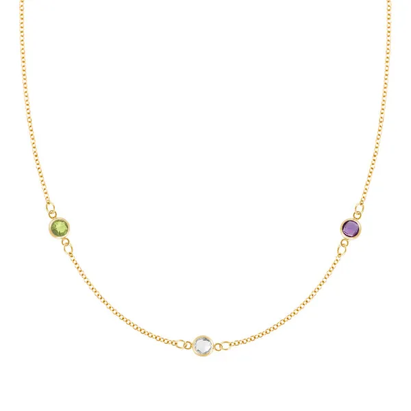 Personalized Classic 3 Birthstone Necklace in 14k Gold sold by Haverhill