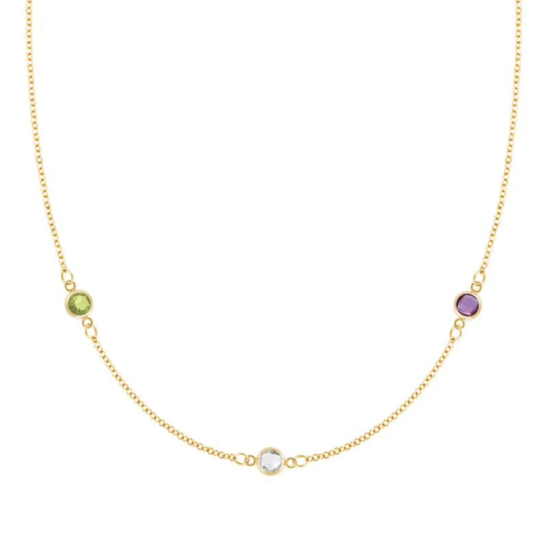 Personalized Classic 3 Birthstone Necklace in 14k Gold sold by Haverhill