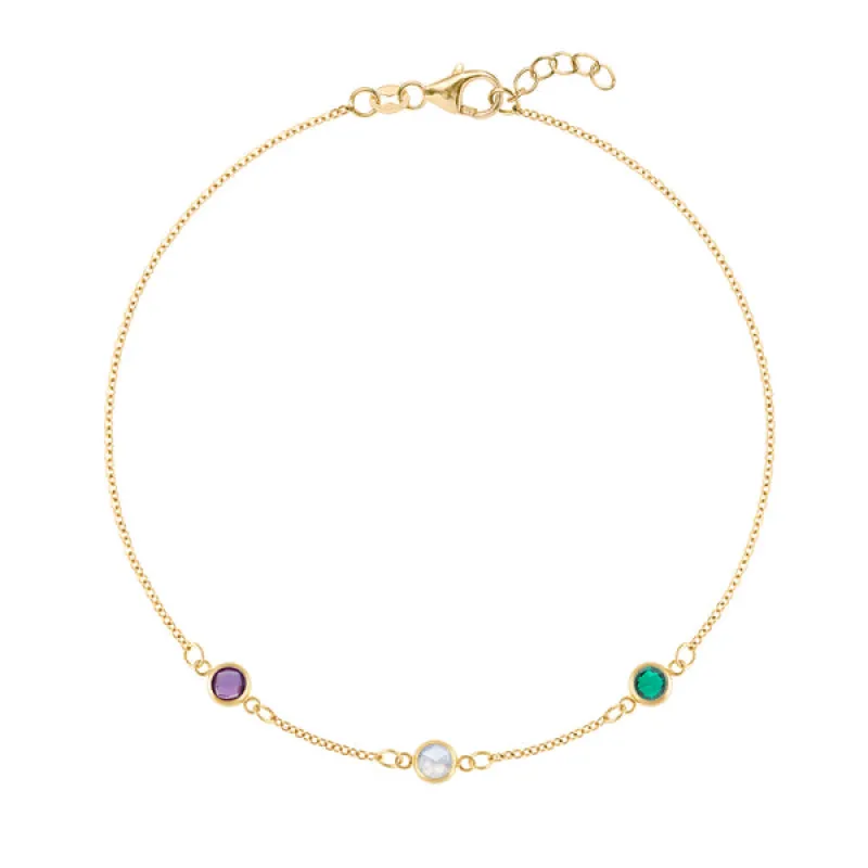 Personalized Classic 3 Birthstone Bracelet in 14k Gold sold by Haverhill