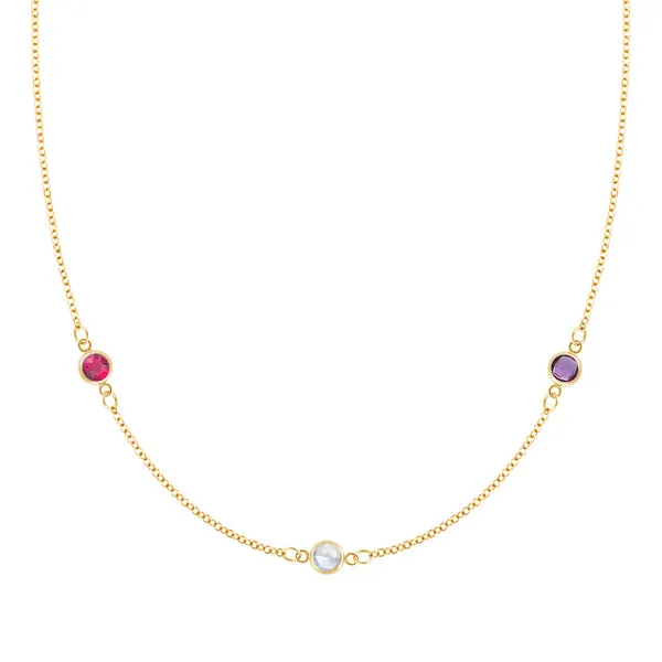 Personalized Classic 3 Birthstone Necklace in 14k Gold sold by Haverhill