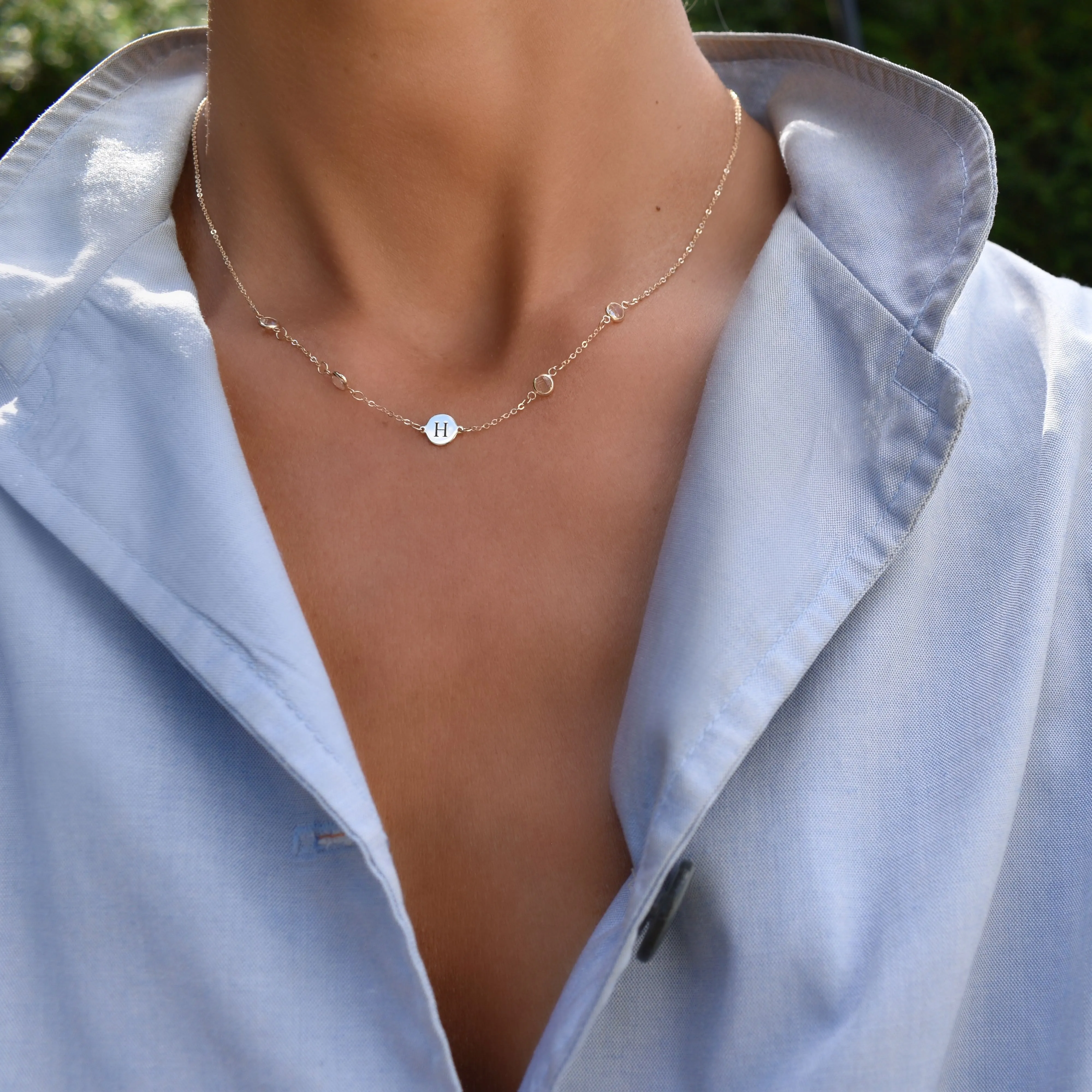 Personalized Classic 1 Letter & 4 White Topaz Necklace in 14k Gold (April) sold by Haverhill product image thumbnail 2