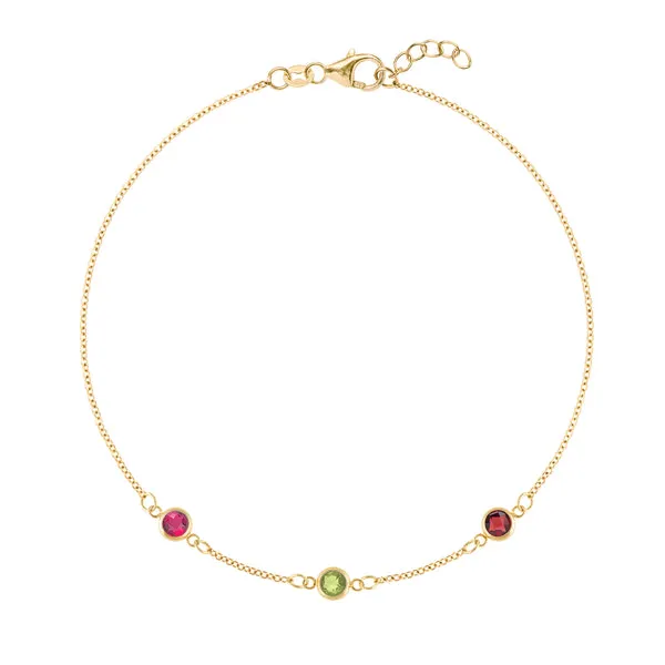 Personalized Classic 3 Birthstone Bracelet in 14k Gold sold by Haverhill