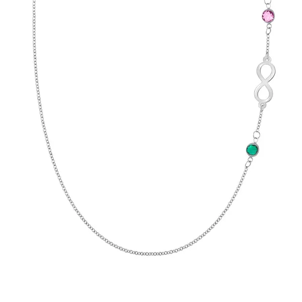 Personalized Classic Infinity & 2 Birthstone Necklace in 14k Gold sold by Haverhill