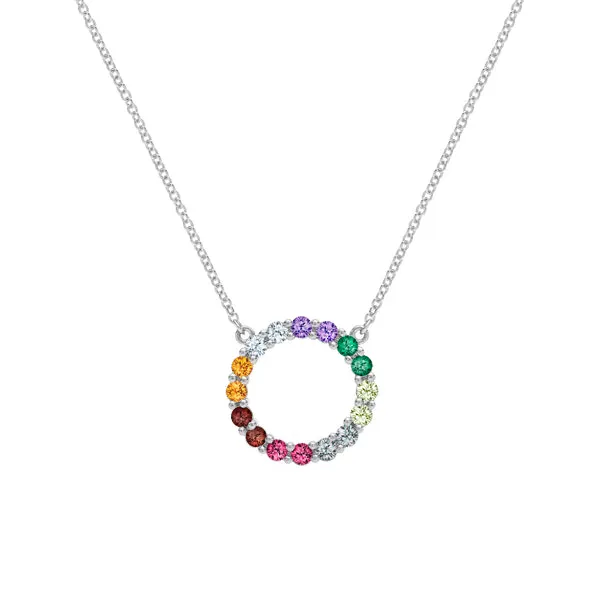 Personalized Rosecliff Circle Birthstone Necklace in 14k Gold sold by Haverhill