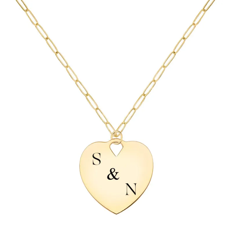 Engravable Large Flat Heart Pendant with Adelaide Mini Chain in 14k Gold sold by Haverhill