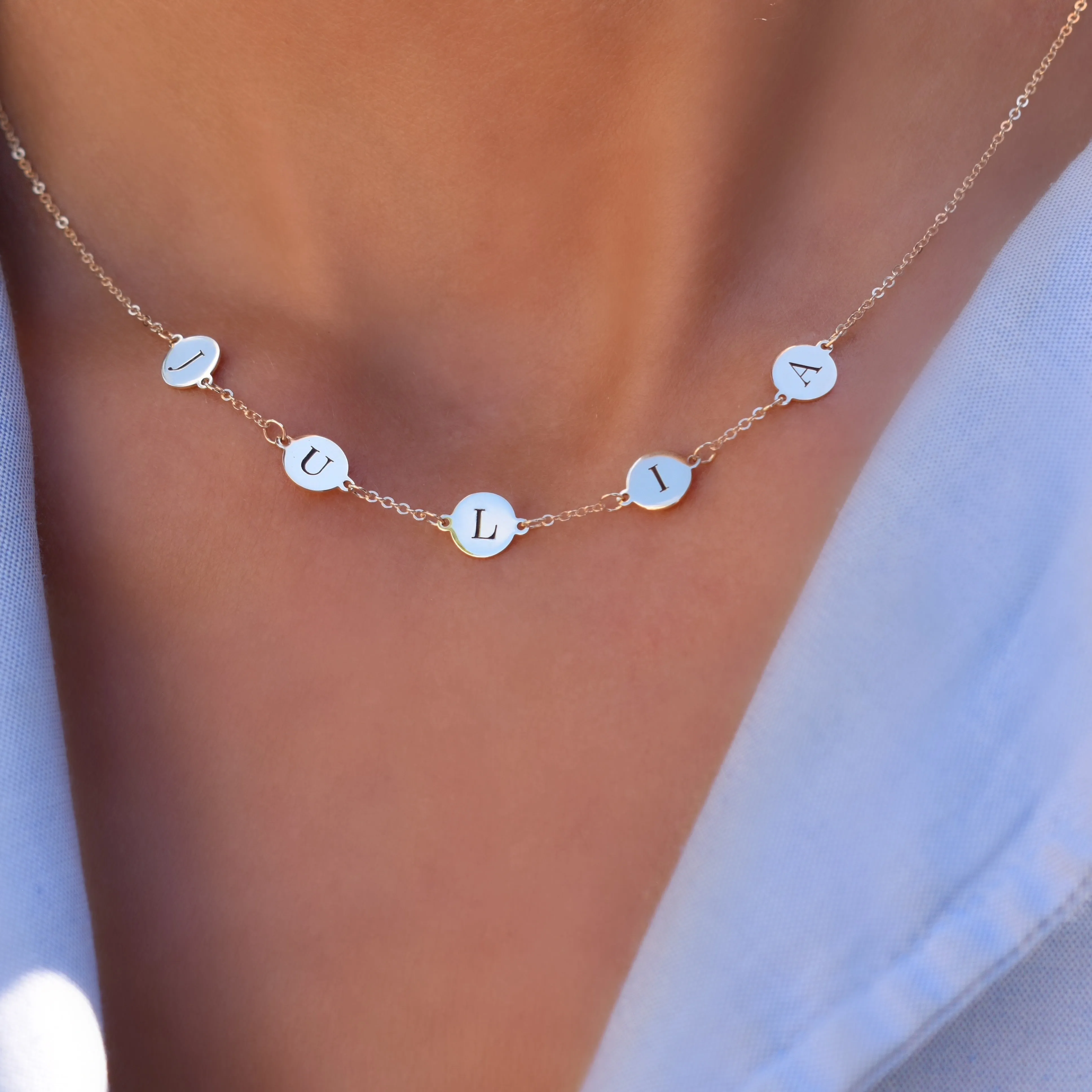 Personalized 5 Letter Necklace in 14k Gold (Single Spacing) sold by Haverhill product image thumbnail 3