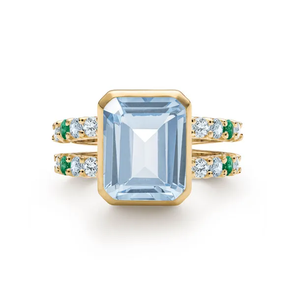 Personalized Warren Vertical Birthstone Ring with Accent Stones in 14k Gold sold by Haverhill