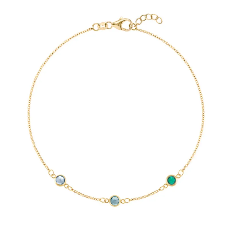 Personalized Classic 3 Birthstone Bracelet in 14k Gold sold by Haverhill