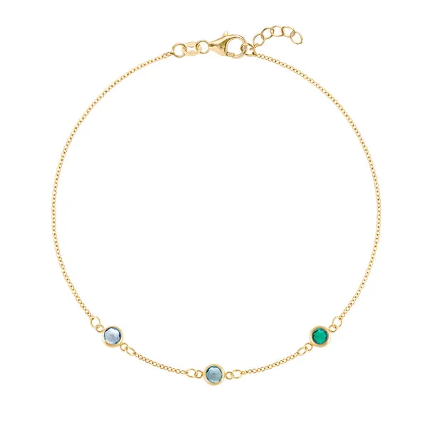 Personalized Classic 3 Birthstone Bracelet in 14k Gold sold by Haverhill