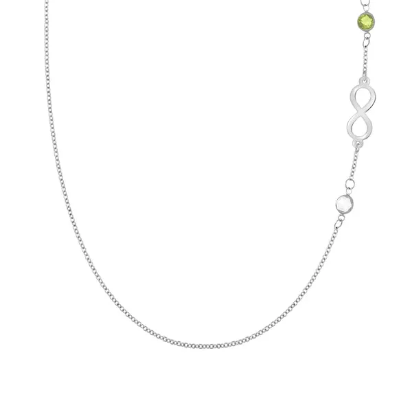 Personalized Classic Infinity & 2 Birthstone Necklace in 14k Gold sold by Haverhill