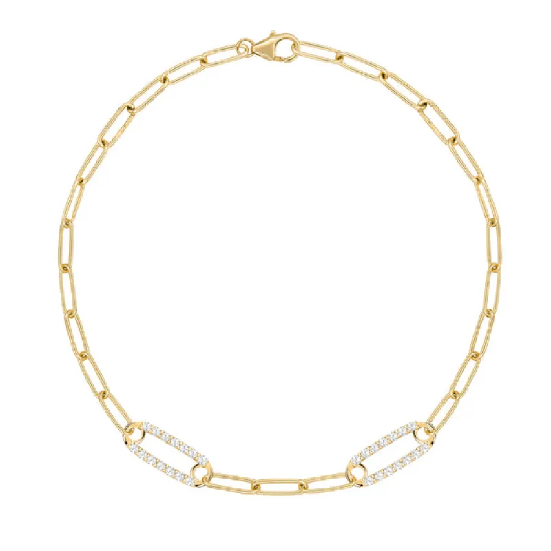 Personalized Adelaide 2 Pavé Birthstone Link Bracelet in 14k Gold sold by Haverhill