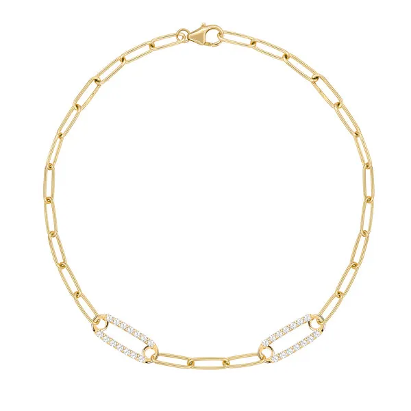 Personalized Adelaide 2 Pavé Birthstone Link Bracelet in 14k Gold sold by Haverhill