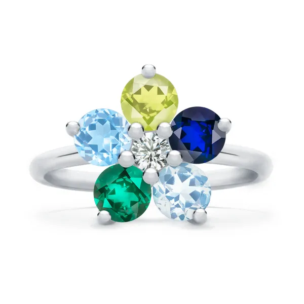 Personalized Greenwich Flower Birthstone & Diamond Ring in 14k Gold sold by Haverhill