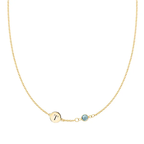 Personalized Classic 1 Letter & 1 Birthstone Necklace in 14k Gold (Single Spacing) sold by Haverhill