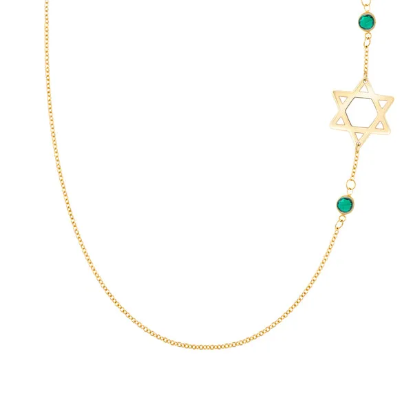 Personalized Classic Star of David & 2 Birthstone Necklace in 14k Gold sold by Haverhill