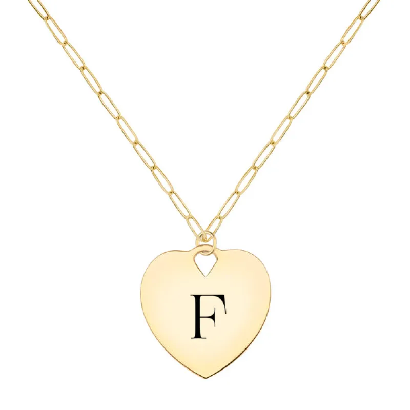 Engravable Large Flat Heart Pendant with Adelaide Mini Chain in 14k Gold sold by Haverhill