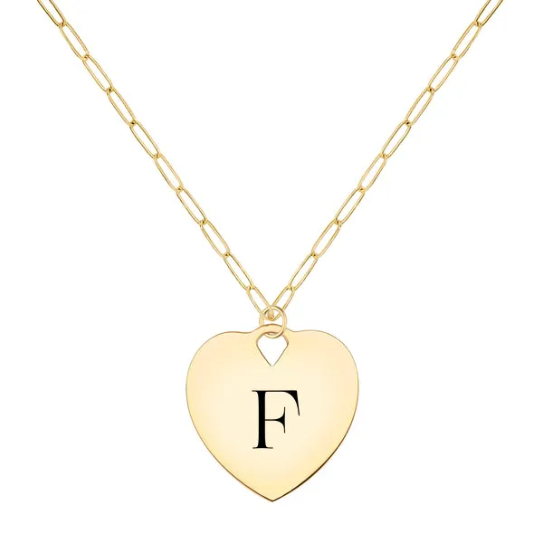 Engravable Large Flat Heart Pendant with Adelaide Mini Chain in 14k Gold sold by Haverhill