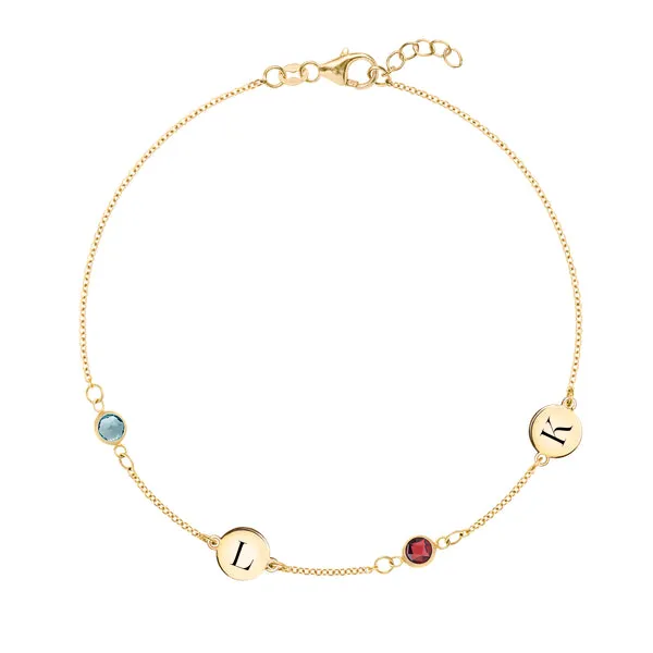 Personalized Classic 2 Letter & 2 Birthstone Bracelet in 14k Gold sold by Haverhill