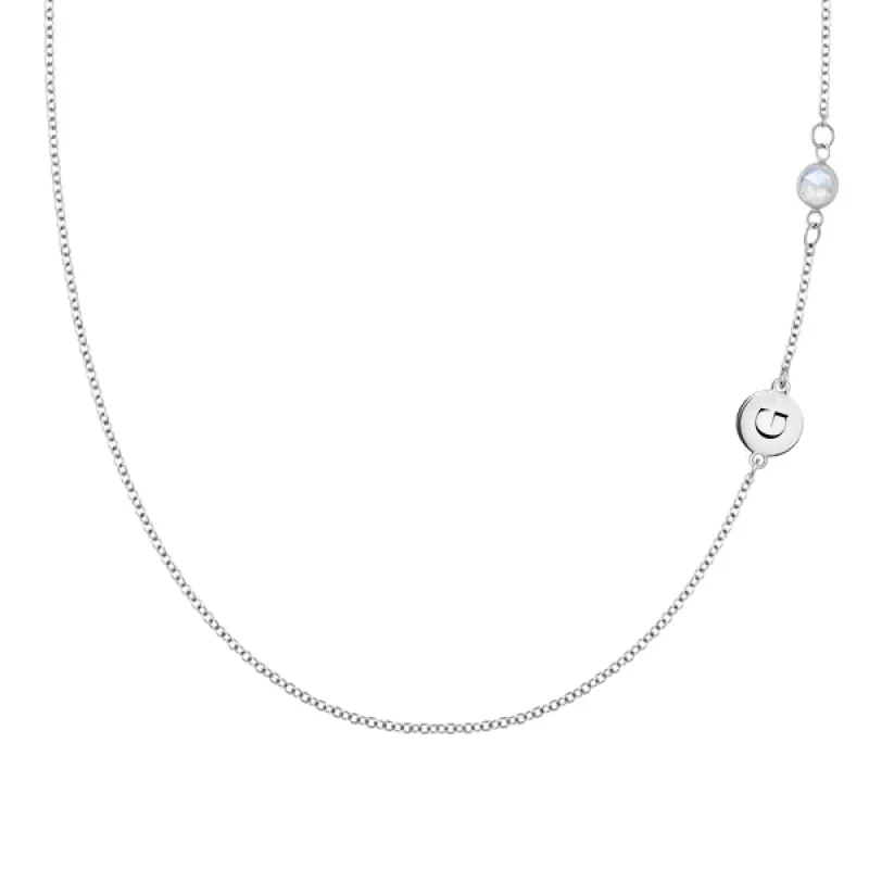 Personalized Classic 1 Letter & 1 Birthstone Necklace in 14k Gold (Double Spacing) sold by Haverhill