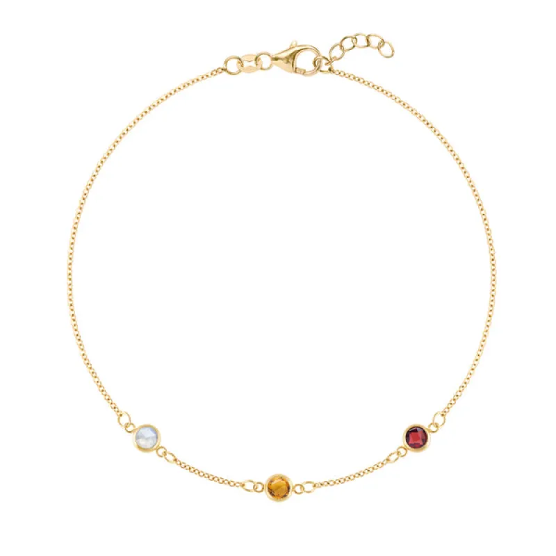 Personalized Classic 3 Birthstone Bracelet in 14k Gold sold by Haverhill