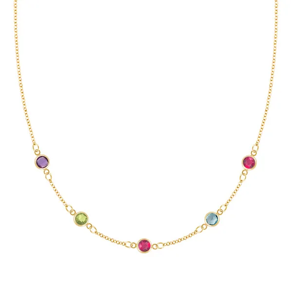Personalized Classic 5 Birthstone Necklace in 14k Gold sold by Haverhill