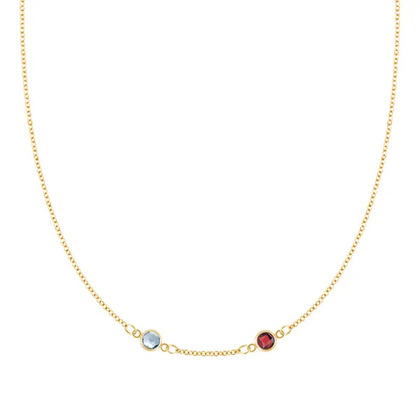 Personalized Classic 2 Birthstone Necklace in 14k Gold (Centered) sold by Haverhill