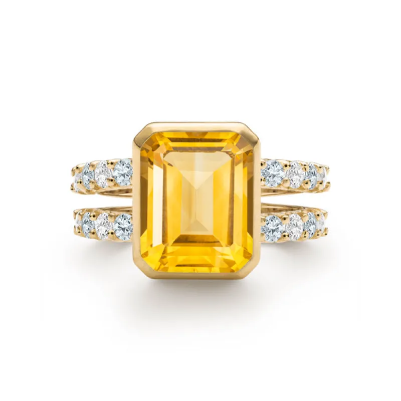 Personalized Warren Vertical Birthstone Ring with Accent Stones in 14k Gold sold by Haverhill