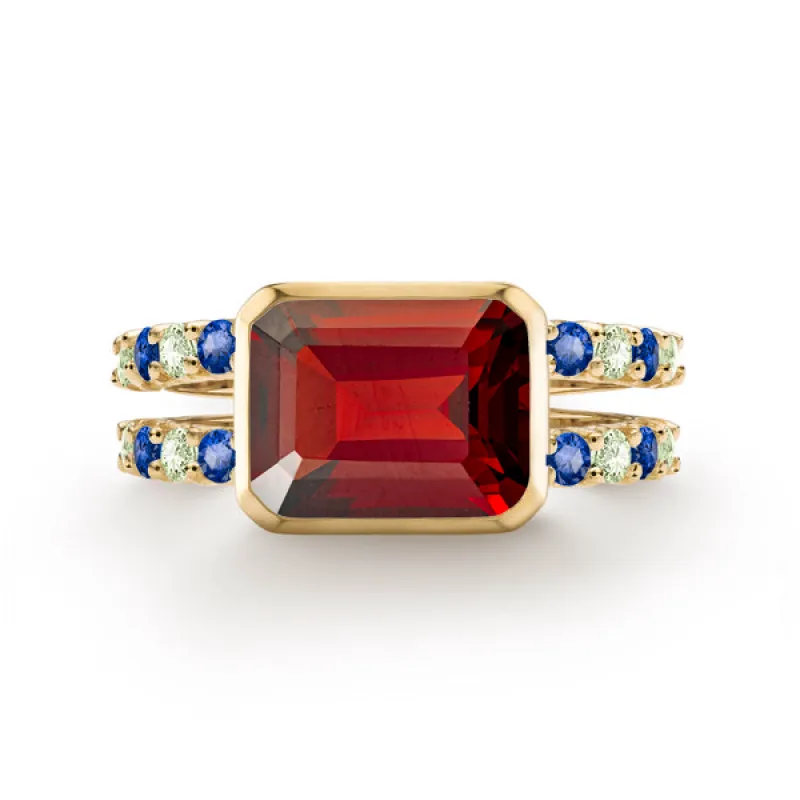 Personalized Warren Horizontal Birthstone Ring with Accent Stones in 14k Gold sold by Haverhill