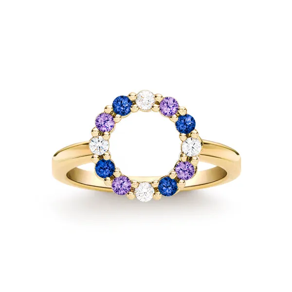 Personalized Rosecliff Small Circle Birthstone Ring in 14k Gold sold by Haverhill