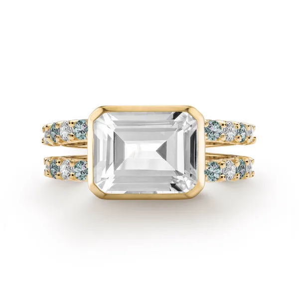 Personalized Warren Horizontal Birthstone Ring with Accent Stones in 14k Gold sold by Haverhill