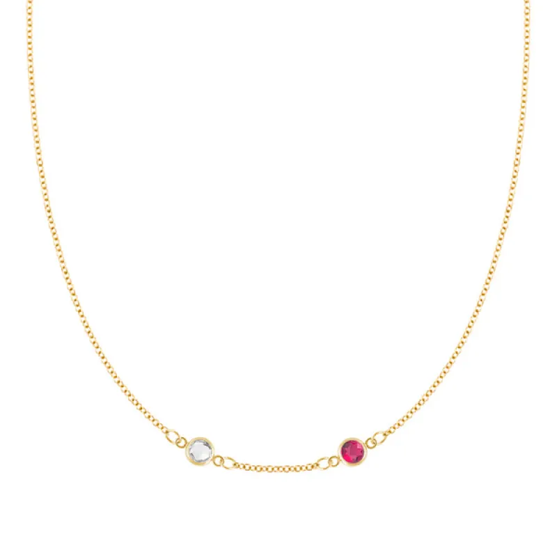 Personalized Classic 2 Birthstone Necklace in 14k Gold (Centered) sold by Haverhill