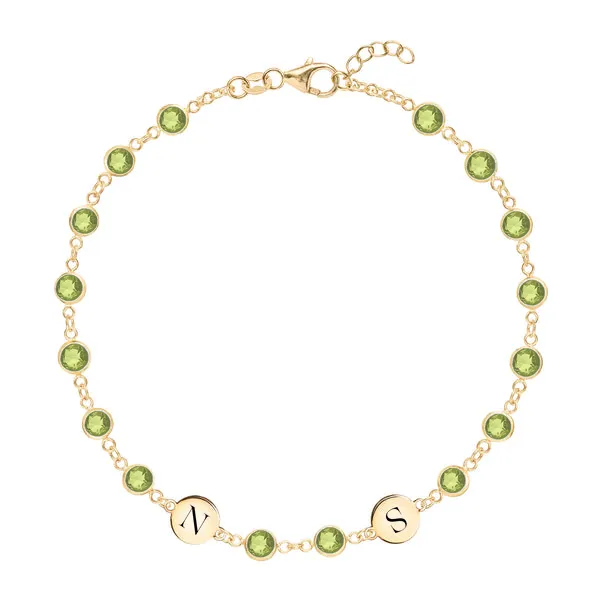 Personalized Newport 2 Letter Birthstone Bracelet in 14k Gold sold by Haverhill