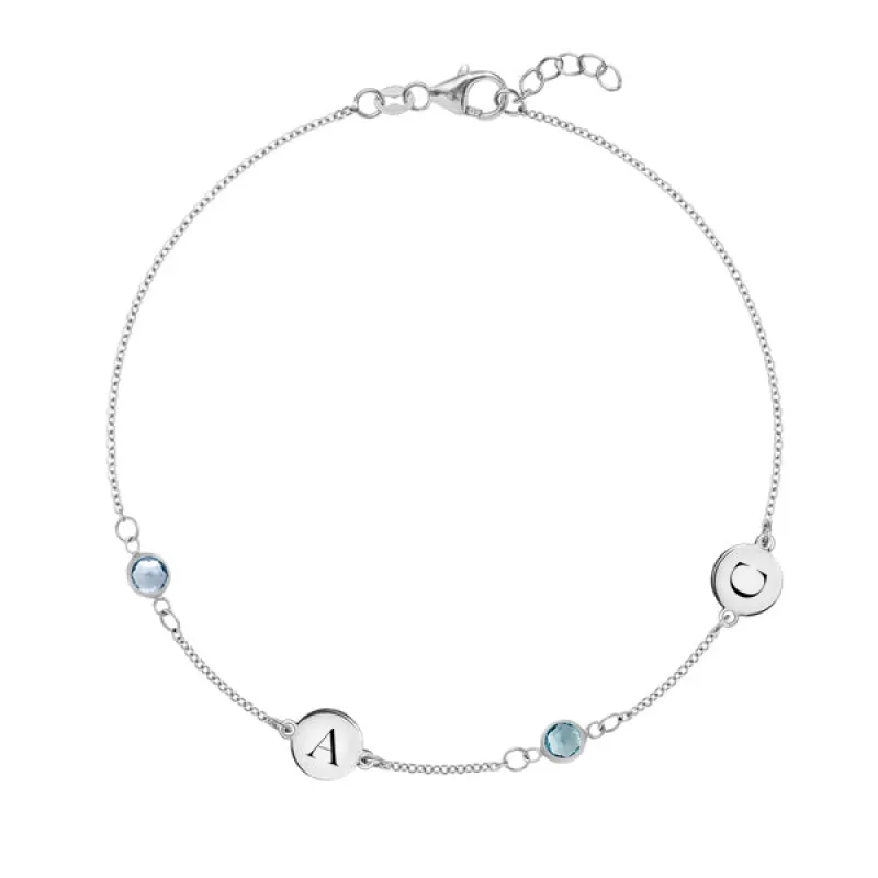 Personalized Classic 2 Letter & 2 Birthstone Bracelet in 14k Gold sold by Haverhill