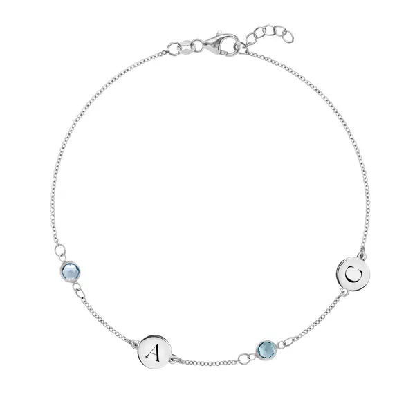 Personalized Classic 2 Letter & 2 Birthstone Bracelet in 14k Gold sold by Haverhill