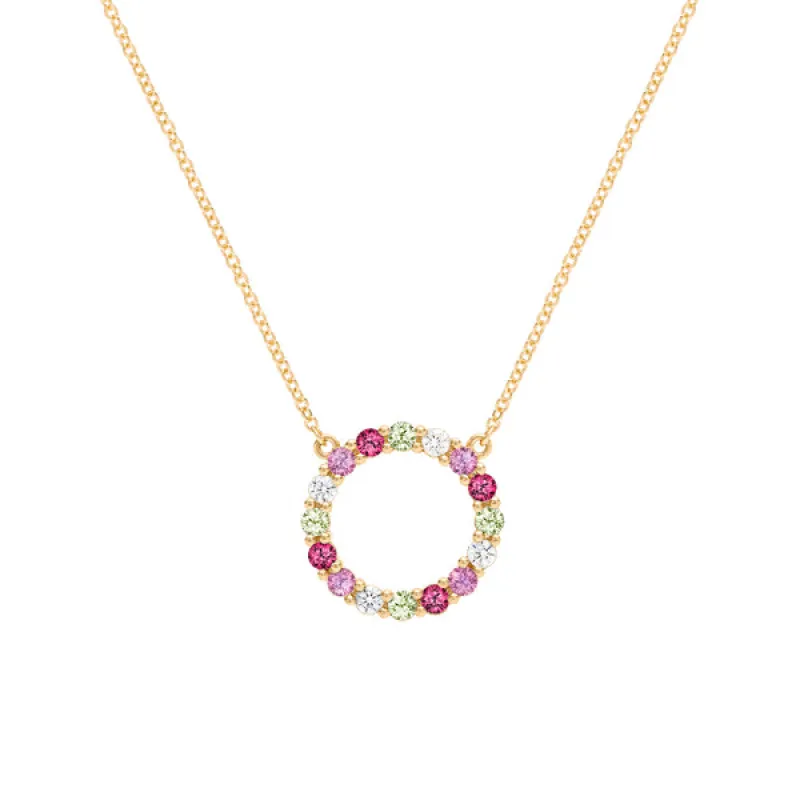 Personalized Rosecliff Circle Birthstone Necklace in 14k Gold sold by Haverhill
